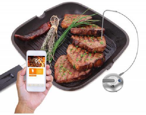 Kalorik FTH 40953 SS Wireless Bluetooth Meat Thermometer; Remote Sensor Probe; Display range 0C to 190C (32F to 390F); Works with the 